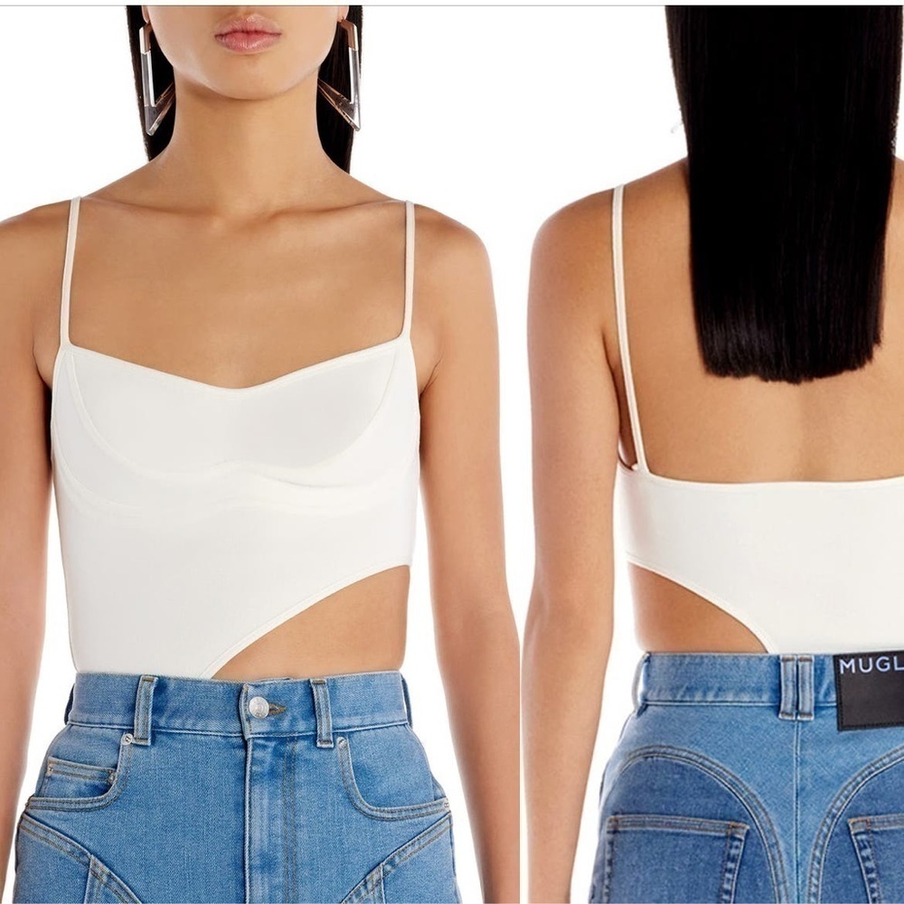New Mugler Asymmetric Cutout Bodysuit Size Small